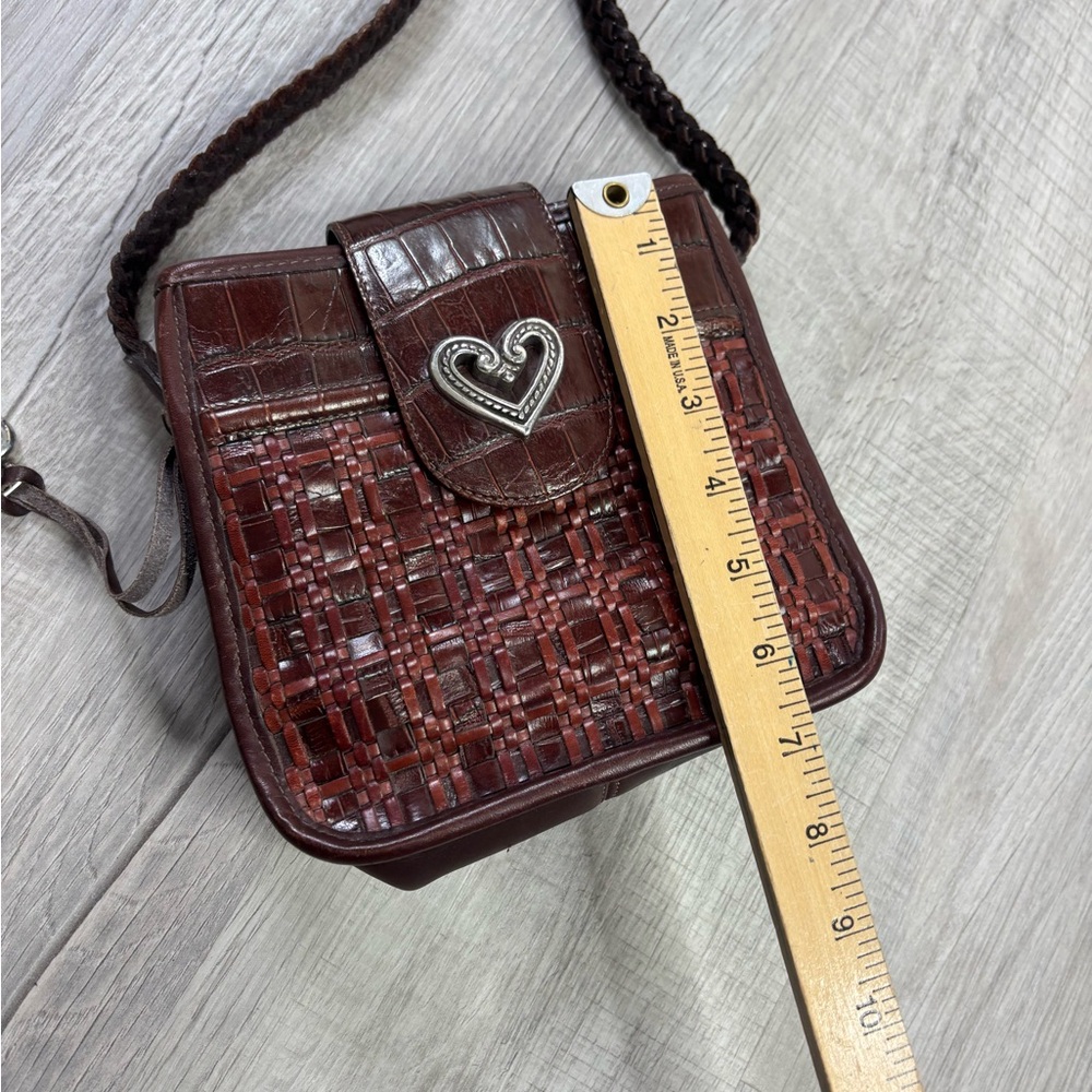 Brighton Gloria Mahogany Brown Croc Embossed Woven Leather Bucket Crossbody Bag - Picture 5 of 10